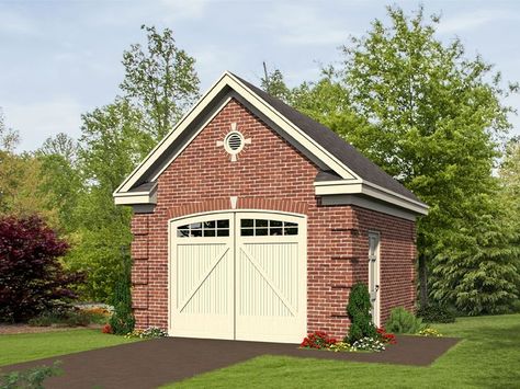 062G-0090: Brick 1-Car Garage Plan; 16'x18' Brick Garage, Brick Shed, Breezeway Ideas, Garage Hacks, Garage Plans With Loft, Garage Plans Detached, Garage Guest House, Garage Door Styles, Building A Garage