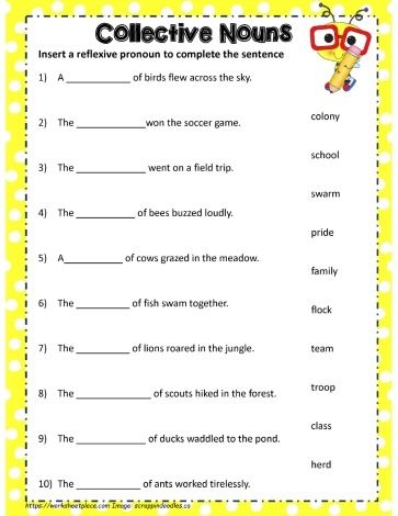 Collective Noun Collective Nouns Activities, Collective Nouns Worksheet, Reflexive Pronouns, Proper Nouns Worksheet, Types Of Nouns, Nouns Activities, Grammar Notes, Punctuation Worksheets, English Grammar Notes