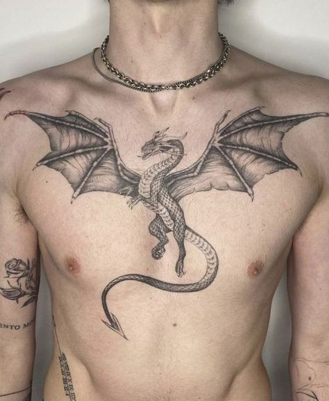 Men's Dragon Tattoo Trends 2024: Top Designs & Ideas Chest Dragon Tattoo, Dragon Tattoo Chest, Celtic Dragon Tattoos, Dragon Tattoo Ideas, Dragon Tattoos For Men, Dragon Tattoos, Doodle Tattoo, Chest Tattoo Men, Dragon Tattoo Designs