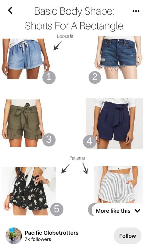 Basic Body Shapes, Rectangle Body Shape Fashion, Rectangle Body Shape Outfits, Body Shape Guide, Dress For Body Shape, Best Shorts, Rectangle Body Shape, Body Outfit, Fashion Vocabulary