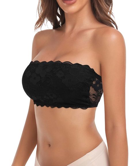 PRICES MAY VARY. Shell:90% Nylon,10% Spandex Imported 🌷 Padded Strapless Bandeau - Strapless bandeau bra shows beauty, easy to put on and off. It has clear straps and loops to install for different styles. The padded inside are removable, worn as your wish 🌷 Adjustable Lace Bralettes - Seamless floral lace design and see through back make it sexy and attractive. 3 row hooks and additional extend provides maximum adjustment, helping suit you well 🌷 Secure Tube Top Bra - Stretch elastic hem wit Tube Top Bra, Tube Bra, Lace Tube Top, Bra Strapless, Lace Bandeau Bra, Strapless Bras, Strapless Backless Bra, Strapless Dresses, Strapless Bralette