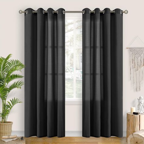 PRICES MAY VARY. Premium Semi-Sheer Curtains: These room curtains are made of polyester fabric combined with a unique fluffy weave. Soft, dreamy, drape well and airy breathable, can add to the aesthetic and elegant value of your room and make your house look much bigger than it actually is. Our room curtains are sold in pairs: Each black curtain panel measures 52 inches wide by 84 inches long, combined width is 104 inches. Easy to install and slide with 8 grommets on top, fit up to 1.5 inches di Black Sheer Curtains, Installing Curtain Rods, Curtain Installation, Sheer Linen Curtains, Curtain Length, Curtains Width, Long Curtains, Voile Curtains, Privacy Curtains