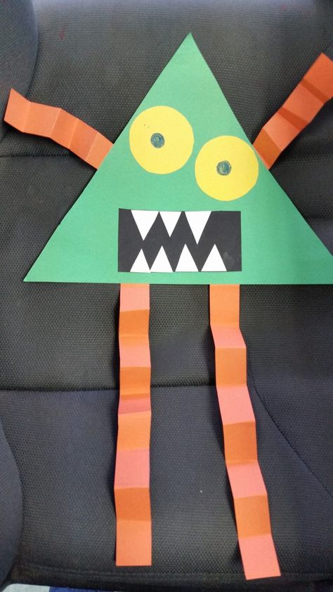 Spooktacular Fun: How to Make a Halloween Shape Monster Craft - Kids Play and Create Triangle Halloween Crafts Preschool, Create A Monster Craft, H Is For Halloween Craft, Halloween Shape Activities, Outdoor Halloween Activities For Kids, Halloween Shapes Preschool, Shape Monster Craft, Shape Monster, Prek Art