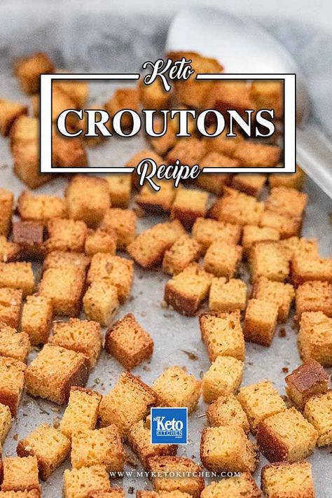 Keto Croutons - Crunchy & Gluten Free Salad Topper. This super easy croutons recipe is loaded with flavor. They're healthy, low carb and delicious. #ketorecipes Keto Croutons Recipe, Easy Croutons, Keto Croutons, Gluten Free Salad, Gluten Free Croutons, Keto Condiments, Keto Favorites, Croutons Recipe, Dirty Keto