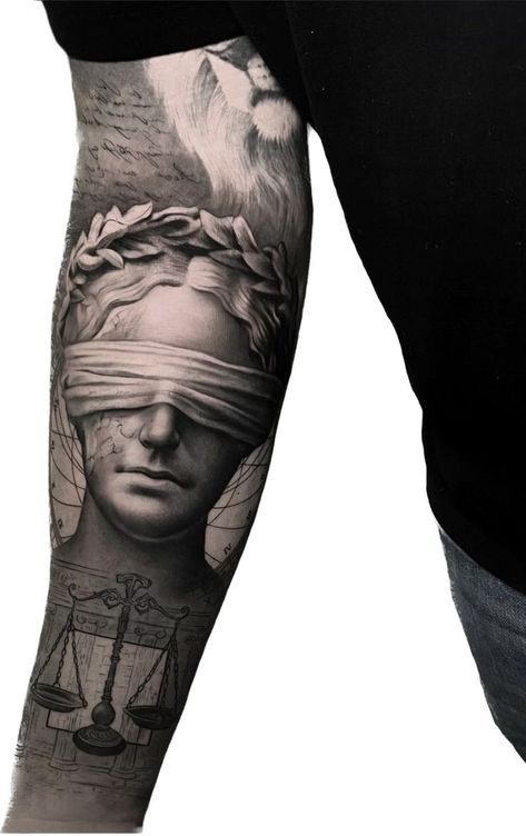 Greek Theme Sleeve Tattoo, Men Realism Tattoo, Greek Statue Tattoo, Nemesis Tattoo, Greek Goddess Tattoo, Greece Tattoo, Greek Tattoo, Hand Tattoo Designs, Roman Tattoo