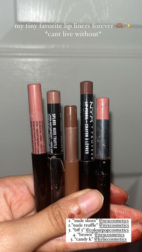 #nyx #kylie #lipliners La Colors Lip Liner, Nyx Nude Truffle Lip Liner, Nyx Push Up, Makeup Forever Lip Liner, Nyx Lip Liner, Lip Combos, Nyx Lip, Subtle Makeup, Small Lips