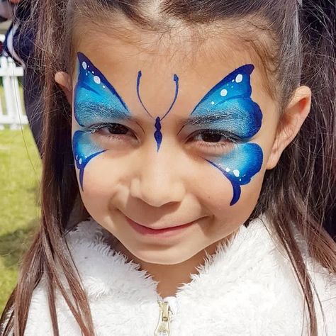 Face Painting Butterfly Easy, Easy Face Painting Designs, Blue Face Paint, Butterfly Face Paint, Face Paint Ideas, Butterfly Makeup, Butterfly Face, Face Painting Easy, Face Paint Makeup