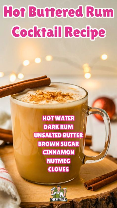 "Warm up this winter with our delicious Hot Buttered Rum cocktail recipe! Perfect for holiday gatherings, this cozy drink combines spiced rum with rich butter and warm spices, making it an ideal choice for chilly evenings. Explore the ultimate winter cocktails and elevate your holiday drinks with this comforting blend. Discover more spiced rum recipes and cozy drink ideas that will keep you toasty all season long. Cheers to the perfect Hot Buttered Rum!" Christmas Signature Cocktail, Hot Winter Cocktails, Hot Butter Rum, Hot Christmas Drinks, Winter Drinks Alcoholic, Hot Alcoholic Drinks, Spiced Rum Recipes, Mojito Drinks, Spiced Rum Drinks