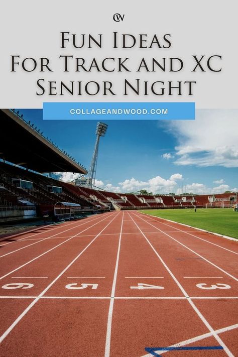 Fun Ideas For Track and Cross Country Senior Night From CollageandWood.com - picture of indoor track stadium Cross Country Senior Night, High School Sports Banquet, Senior Gifts Sports, Cross Country Motivation, Cross Country Gift Ideas, High School Track And Field, Country Graduation, Cross Country Gift, High School Cross Country