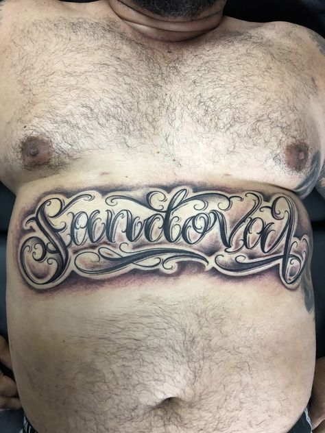 "Sandoval" in custom freehand script. By: Lalo www.wyldesydestattoo.com #tattoo #tattoos #wyldesydestattoo #stomachtattoo #ink #inked #tattooletters #tattoowriting #sandiego #sandiegotattooartist #sandiegotattooshop #tattoocursive #freehandtattoo Tattoo Word Fonts, Word Fonts, Stomach Tattoos, Incredible Tattoos, Tattoo Font, Name Tattoo, Name Tattoos, Word Tattoos, Sleeve Tattoo