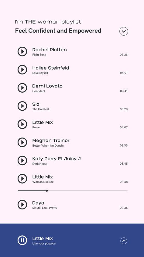 Empower your inner queen with these unstoppable tracks by some of the most influential female artists. Whether you're getting ready to tackle a big project or just need a confidence boost, these songs are guaranteed to uplift and inspire. Add these anthems to your playlist now and feel the power! Hailee Steinfeld Love Myself, Sia The Greatest, Sit Still Look Pretty, Rachel Platten, Juicy J, Meghan Trainor, Hailee Steinfeld, Confidence Boost, Self Empowerment