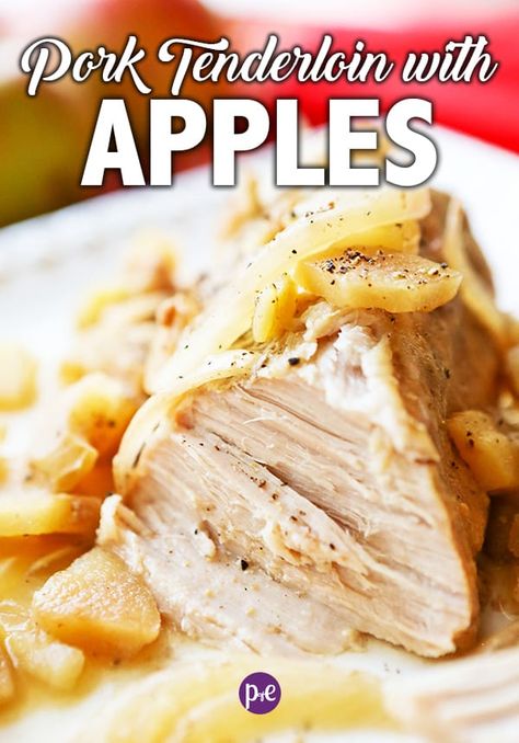 Crock Pot Pork Tenderloin With Apples Pork Loin With Apples, Pressure Cooker Pork Tenderloin, Pork Tenderloin With Apples, Pork Loin Crock Pot Recipes, Baked Pork Loin, Crockpot Pork Loin, Apple Pork Tenderloin, Crockpot Pork Tenderloin, Apple Recipes Healthy