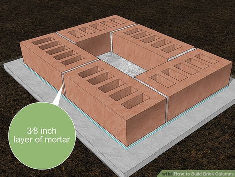 How to Build Brick Columns (with Pictures) - wikiHow Brick Pedestal Garden, Diy Brick Pillars Columns, Brick Fence Post Columns, Diy Brick Pillars, Brick Pillars Columns, Diy Brick Columns, Brick Pillar Fence, Brick Pillars Porch, Brick Columns Porch