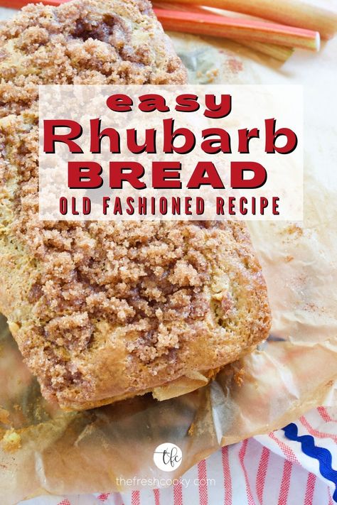 Easy Rhubarb Bread recipe is a classic quick bread. Using fresh or frozen rhubarb, this sweet tangy bread is b est served warm with butter. This rhubarb quick bread is a great breakfast or snack option. Rhubarb Loaf cake, with streusel topping you can't beat it! Recipe via @thefreshcooky Rhubarb Recipes Bread, Rhubarb Zucchini Bread, Easy Rhubarb Recipes, Rhubarb Desserts Recipes, Best Rhubarb Recipes, Cinnamon Streusel Topping, Rhubarb Bread, Crunch Topping, Fresh Rhubarb