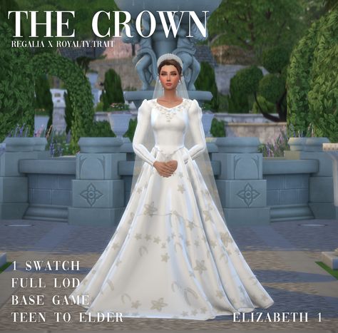 THE CROWN SET RegaliaXRoyalty.Trait | REGALIA on Patreon Cottagecore Wedding Dress, Sims 4 Wedding Dress, Diana Wedding Dress, Sims Medieval, Royal Clothes, Meghan Markle Wedding, Royal Wedding Dress, Sims 4 Dresses, Sims4 Clothes