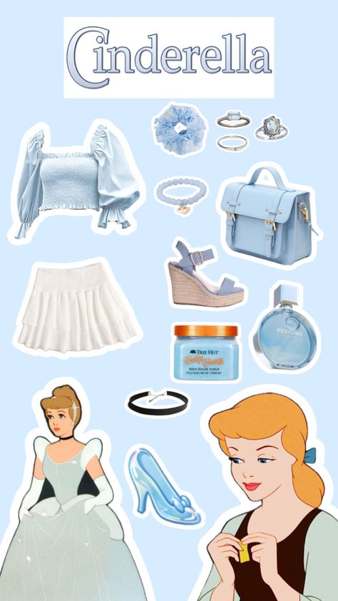 Outfit inspired by Cinderella 💙☁️ #cinderella #disney #disneyprincess #princess #princesses #outfitinspo #popular Cinderella Disneybound, Cinderella Halloween Costume, Disney Princess Inspired Outfits, Cinderella Outfit, Disney Bound Outfits Casual, Disney Outfits Women, Princess Inspired Outfits, Disney Bachelorette, Disney Princess Outfits