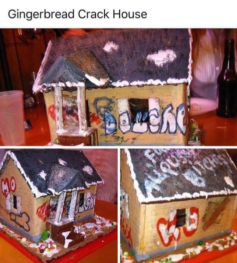 Unique Gingerbread House Ideas Funny, Cool Gingerbread Houses, House Funny, Gingerbread House Decorations, Bah Humbug, Christmas Gingerbread House, Bad Taste, Morning Humor, Christmas Gingerbread