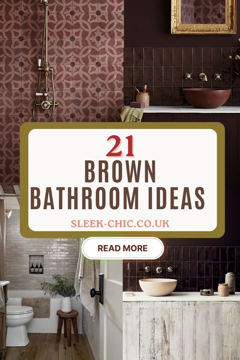 21 brown bathroom ideas Brown Tile Master Bath, Bathroom Ideas With Brown Granite, Brown Tile Bathroom Ideas Color Palettes, Bathroom With Brown Tile, Brown Bathroom Paint, Tan Bathroom Ideas, Brown Bathroom Floor, Brown Bathroom Walls, Dark Brown Bathroom