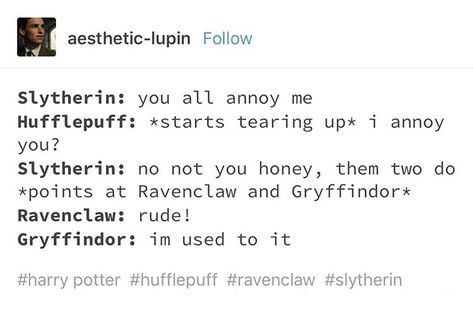 This is why I'm a RavenPuff cause I would cry anyway Hufflepuff And Slytherin, Slytherin And Hufflepuff, Harry Potter Memes Hilarious, Harry Potter Puns, Harry Potter Hufflepuff, Harry Potter Houses, Harry Potter Headcannons, Harry Potter Fanfiction, Harry Potter Jokes