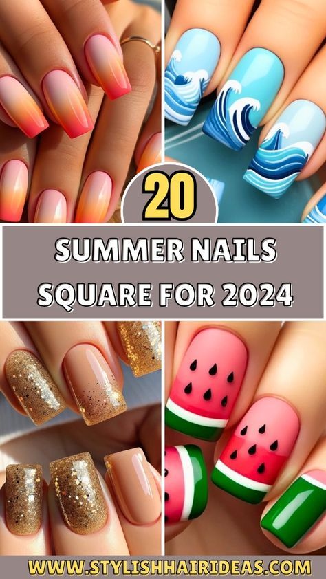 Get ready for the sunny season with these 20 summer nails square designs. Perfect for any occasion, these square nails offer a chic and modern look. From vibrant colors to fun patterns, these 20 summer nails square ideas will inspire your next manicure. Embrace the hottest trends with these stylish and easy-to-maintain designs. Whether you love bold shades or subtle pastels, these 20 summer nails square styles will keep your nails looking fabulous all season long. Find your perfect summer nails square look and make a statement! Squoval Nails Design Summer, Short Square Nail Designs Trending Now, Square Summer Nails, Summer Nails Square, Nail Designs Trends, Aloha Nails, Square Gel Nails, New Year Nails, Usa Nails