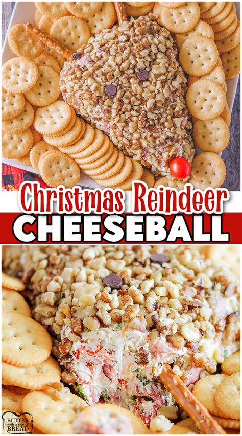 Reindeer Appetizers, Reindeer Cheeseball, Homemade Cheeseball, Christmas Cheeseball, Cheeseball Recipe, Valentines Party Food, Dip Recipes Appetizers, Christmas Yummies, Christmas Cheese