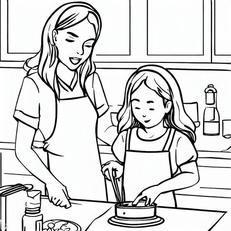 Teaching Daughter Cooking In The Kitchen Coloring Pages Kitchen Coloring Pages, Cooking Clipart, Fruit Coloring, Fruit Coloring Pages, Cooking In The Kitchen, Pages To Color, Reference Pics, Color Worksheets, Clipart Black And White