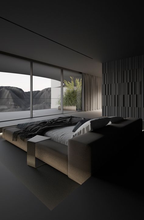 Bedroom With Big Windows, Roman Vlasov, Futuristic Bedroom, Graphic Design Architecture, Futuristic Interior, Big Windows, Modern Architecture House, Forest House, Futuristic Architecture