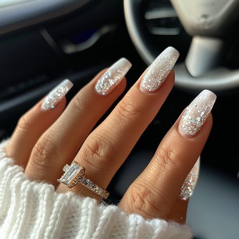 winter nails, acrylic nails, gel nails, autumn nails, holiday nails, long nails, short nails, gel manicure, white nails, ombre nails, french acrylic nails Winter Nail Ideas Acrylic Square, Square Nails Ideas Christmas, Holiday Square Nails, Pretty Square Nails Long, Nails White Sparkle, Winter Christmas Nails Acrylic, Nails For Holiday, Winter Nails White, Elegant Winter Nails