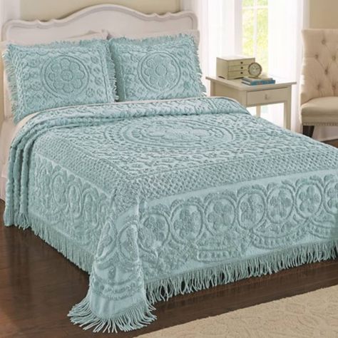 aqua blue chenille bedspread Twin Bedspreads, Queen Bedspread, Walnut Furniture, Chenille Pillow, Lush Decor, Chenille Bedspread, Bedroom Essentials, Collections Etc, Blue Home Decor