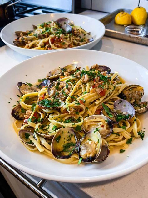 Muscles And Linguine, Spicy Clam Pasta, Spicy Clams Recipe, Shrimp And Clam Linguine, Shrimp And Clam Pasta, Clams With Linguine, Clam Recipes Pasta, Linguine And Clams White, Pasta Linguine Recipes