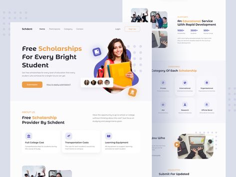 Scholarship Website Homepage by Rian Hamidjoyo for SLAB Design Studio on Dribbble Scholarship Website Design, Scholarship Poster Design, Website Slider, Landing Ideas, Website Ui Design, College Website, Food Web Design, Agency Website Design, Student Scholarships