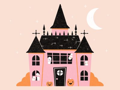 Office Decor Wall Art, House Print, Spooky House, Halloween Illustration, 5x7 Print, Pink Halloween, Halloween Prints, Halloween Wallpaper, Halloween House