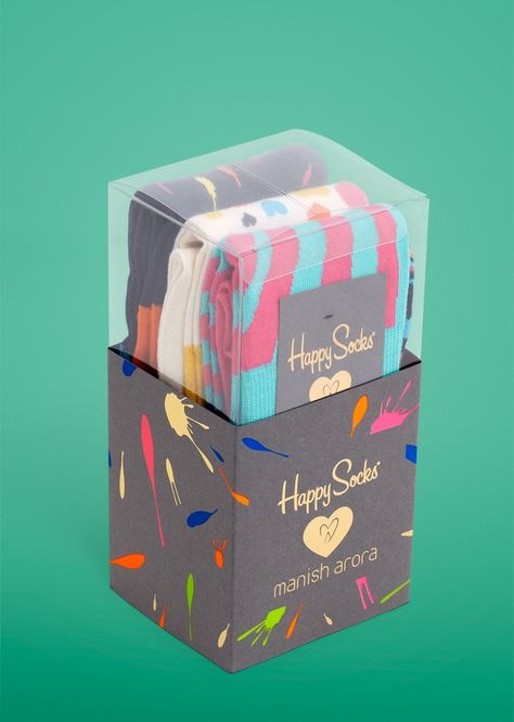 Happy Socks Manish collection. Some "Happy Socks" for the man in your life… Socks Packaging, Fashion Packaging, Cool Packaging, Unique Packaging, Graphic Design Packaging, Packing Design, Happy Socks, Creative Packaging, Manish