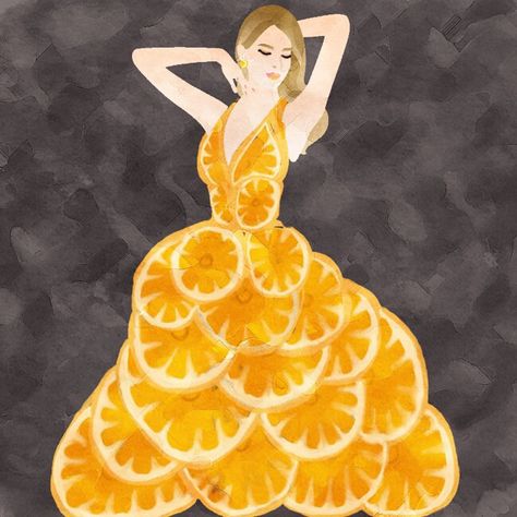 Gown Illustration, Mood Board Fashion Inspiration, Fashion Illustration Collage, Dress Illustration, Fashion Illustration Sketches Dresses, Fashion Design Patterns, Orange Outfit, Color Therapy App, Theme Dress