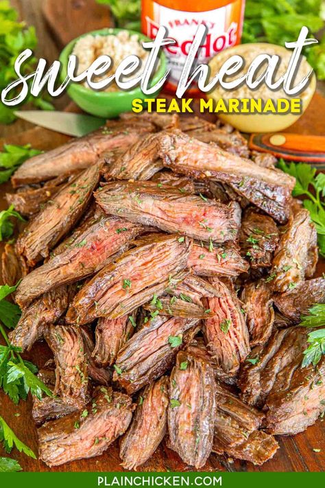 Sweet Heat Steak Marinade - Plain Chicken Garlic Vinegar, Plain Chicken Recipe, Skirt Steak Marinade, Sandwich Wrap, Quick Side Dishes, Plain Chicken, Steak Marinade, Sweet Heat, Cooking On The Grill