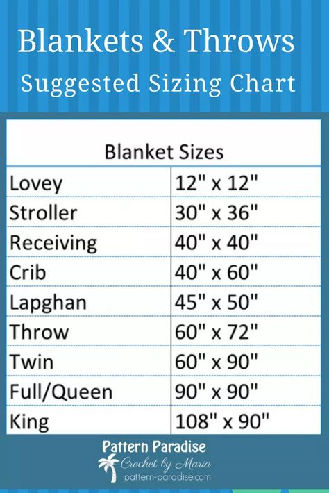 Blanket Size Chart from Lovey to King Sizes! | Pattern Paradise Blanket Size Chart, Quilt Size Charts, Crochet Blanket Sizes, Handmade Blankets, Quilt Size Chart, Baby Blanket Size, Crochet Star, Crochet For Beginners Blanket, Crochet Size