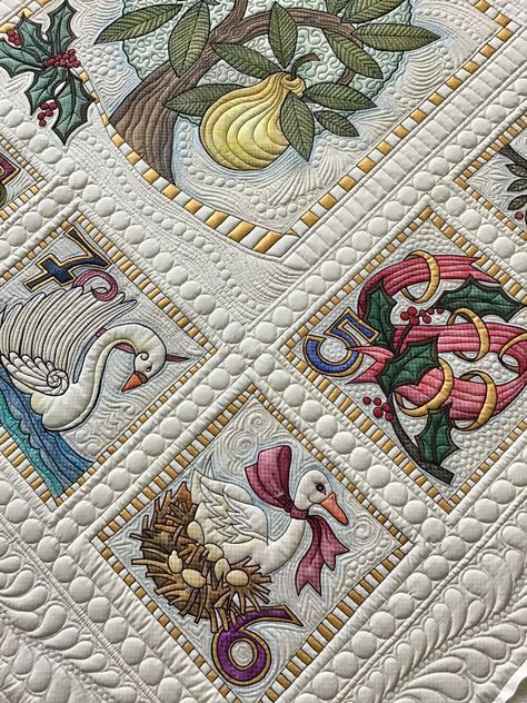 Helen Godden, Textile Medium, Inktense Pencils, The 12 Days Of Christmas, Free Motion Quilt Designs, Sampler Quilts, Mystery Quilt, Embroidered Quilts, Applique Quilting