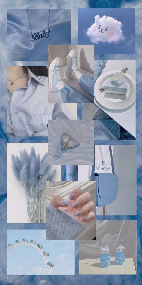 Wallpaper Aesthetic Cute Blue Collage Wallpaper, Mood Boards Aesthetic Blue, Blue Girly Aesthetic, Blue Vibes Wallpaper, Blue Aesthetic Collage, Blue Vibe, Baby Blue Wallpaper, Red And Black Wallpaper, Backgrounds Girly