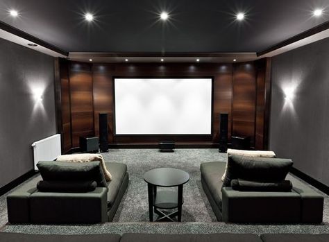 Home theater with lounge couches Home Theatre Room Ideas, Theater Room Decor, Home Theater Room Design, Theater Room Design, Home Cinema Room, Home Theater Decor, Best Home Theater, Home Theater Setup, At Home Movie Theater