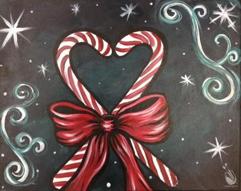 How to Paint Candy Cane Love Couples Paintings, Couples Canvas Painting, Holiday Paintings, Paint And Sip Ideas, Paintings To Paint, Spaghetti Dinner, Paint Party Ideas, Christmas Canvas Art, Paint Studio