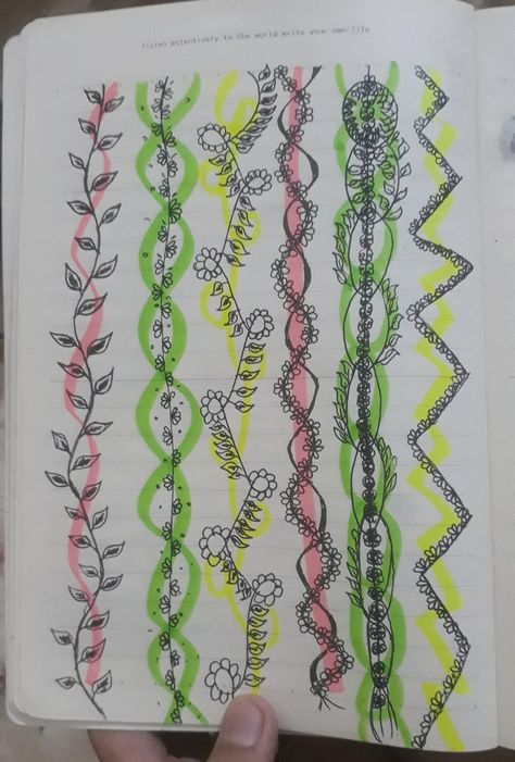 Design With Highlighter Pen, Highliter Drawing Art, Highlighter Drawing Ideas, Border Design Using Highlighter Pen, Highlighter Pen Design Ideas, Highlighter Art Easy, Highlighter Drawings Easy, Doodles With Highlighters, Highlighter Doodles