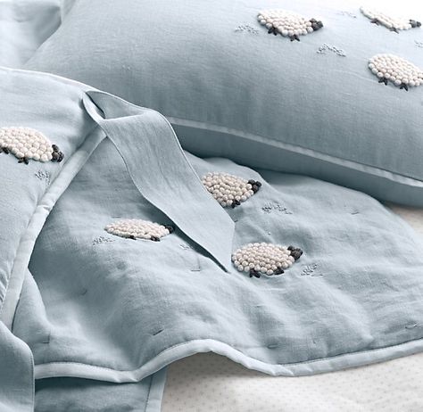 HAND-KNOTTED SHEEP NURSERY BEDDING COLLECTION. For crib. RHbabyandchild.com Rh Nursery, Lamb Nursery Theme, Lamb Nursery Decor, Sheep Nursery, Lamb Nursery, Flock Of Sheep, Restoration Hardware Baby, Baby Deco, Crib Bedding Boy