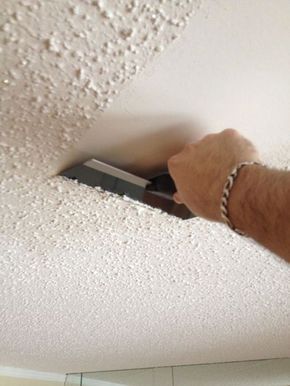 Removing Popcorn Ceilings -- will be glad I pinned this if I ever move to an older home and need to remodel. Removing Popcorn Ceiling, Popcorn Ceiling, Home Repairs, Remodel Bedroom, Diy Home Improvement, White Paint, Home Reno, Cool Stuff, Mobile Home