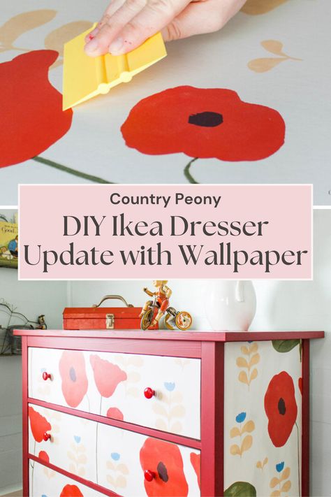 Looking for a fresh, budget-friendly DIY project? Discover how adding a stunning wallpaper update to your Ikea dresser can give it a whole new life. Learn tips, tricks, and must-know techniques for achieving a seamless, eye-catching makeover. Wallpaper On Ikea Furniture, Wallpaper Ikea Dresser, Wallpaper Furniture Diy Dressers, Dresser Makeover With Wallpaper, Wallpaper On Dresser, Wallpaper Makeover, Wallpaper Dresser, Add Wallpaper, Stained Dresser