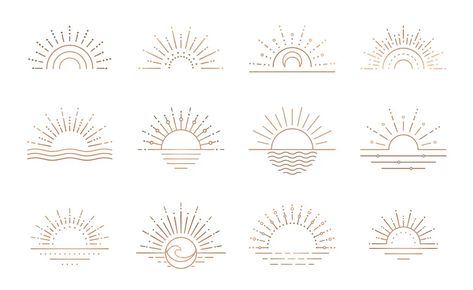 Sun Line Art, Sun Outline, Boho Sunrise, Sunrise Logo, Sunrise Tattoo, Tattoo Sonne, Sunset Logo, Sun Drawing, Sunset Tattoos