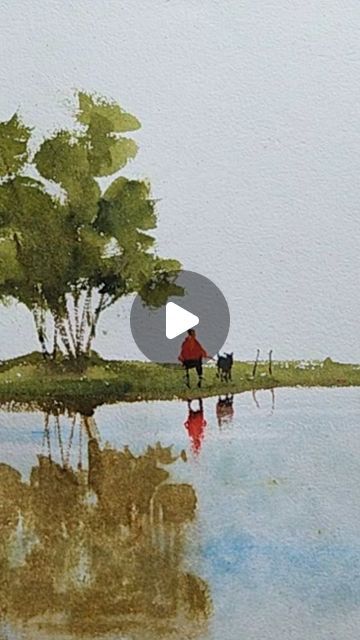 Watercolor Videos Tutorial, Watercolour Inspiration Simple, Simple Watercolors, Mini Watercolor Paintings, Watercolor Landscape Tutorial, Watercolor Practice, Watercolor Scenery, Watercolor Art Landscape, Japanese Watercolor