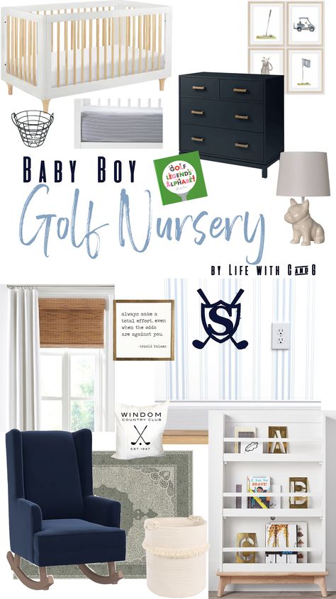 Boys Golf Nursery, Golf Inspired Nursery, Golf Nursery Decor, Golf Themed Nursery Ideas, Baby Boy Nursery Golf Theme, Golf Baby Nursery, Golf Nursery Ideas, Preppy Boy Nursery, Green And Navy Nursery