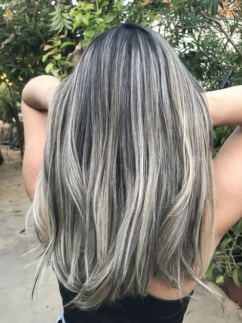 Icy Blonde Highlights With Dimension, Slate Hair Color, Balayage Grey Hair, Balayage Gray Hair, Ashy Blonde Highlights On Dark Hair, Balayage Grey, Hair Dye Balayage, Ash Blonde Hair Balayage, Blonde Hair Colour