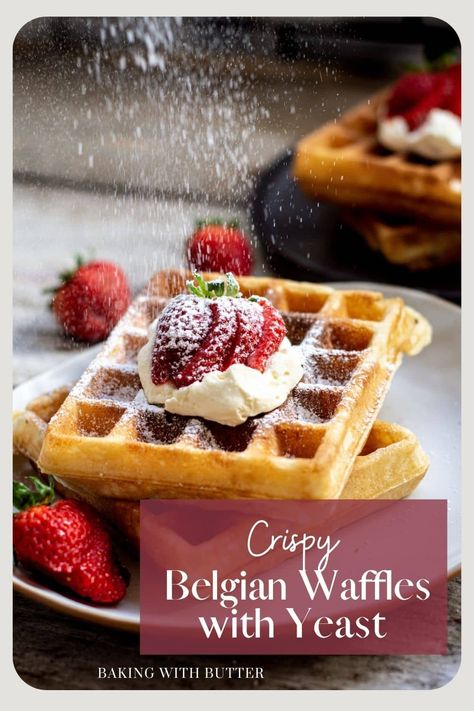 These are Belgian waffles leavened with yeast that are crispy on the outside and light and fluffy on the inside. Waffle Recipe No Butter, Yeast Waffle Recipe, Waffles With Nutella, Best Belgian Waffle Recipe, Waffle Batter Recipe, Probiotic Recipes, Belgian Waffle Mix, Belgian Waffle Recipe, Best Waffle Recipe