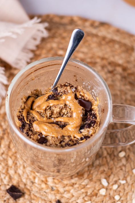 Oatmeal Mug Cake (fluffy, chocolate-y and SO GOOD!) Healthy Oatmeal Mug Cake, Peanut Butter Oatmeal Mug Cake, Oat Mug Cake Healthy, Oatmeal Mug Cake, Healthy Oat Mug Cake, Protein Oat Mug Cake, Vegan Peanut Butter Mug Cake, Clean Eating Sweets, Easy Oatmeal